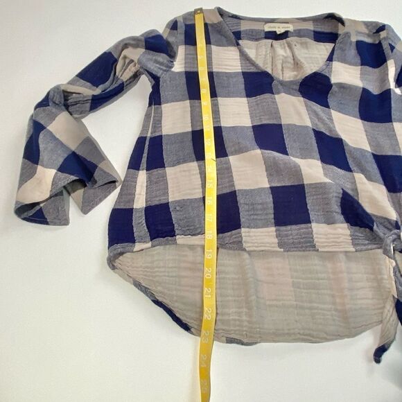 Cloth & Stone blue check tie front gauzy blouse - Picture 7 of 9